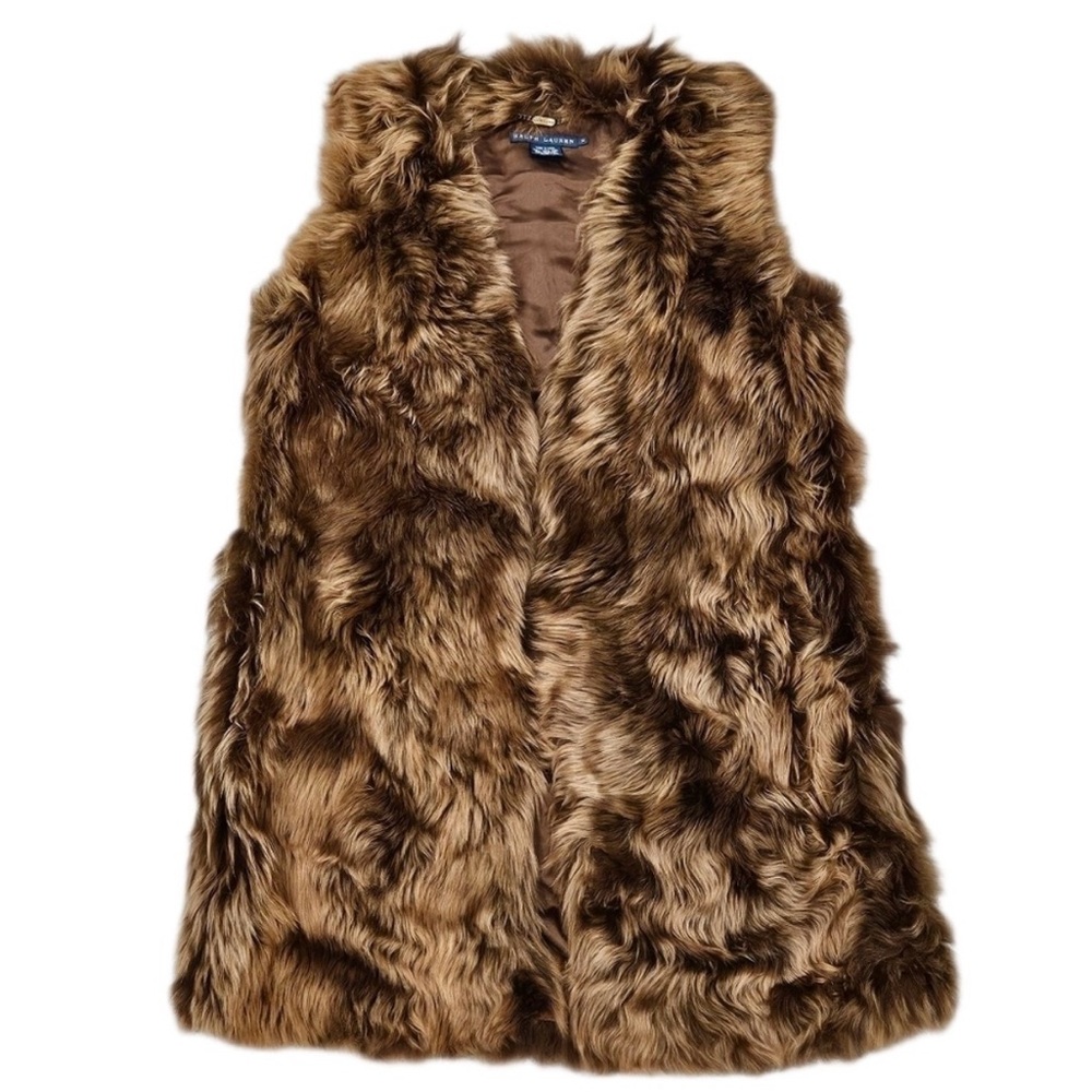 Ralph Lauren Blue Label Runway Brown Dyed Lamb Fur Shearling Vest Silk Medium